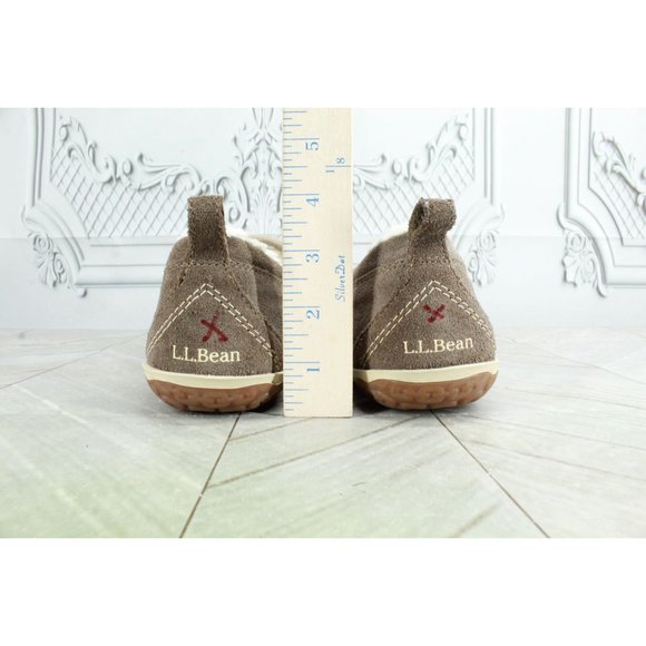 LL Bean Cement Suede Fleece Lined Mountain Moccasin Slippers Size 9 M - Picture 8 of 9